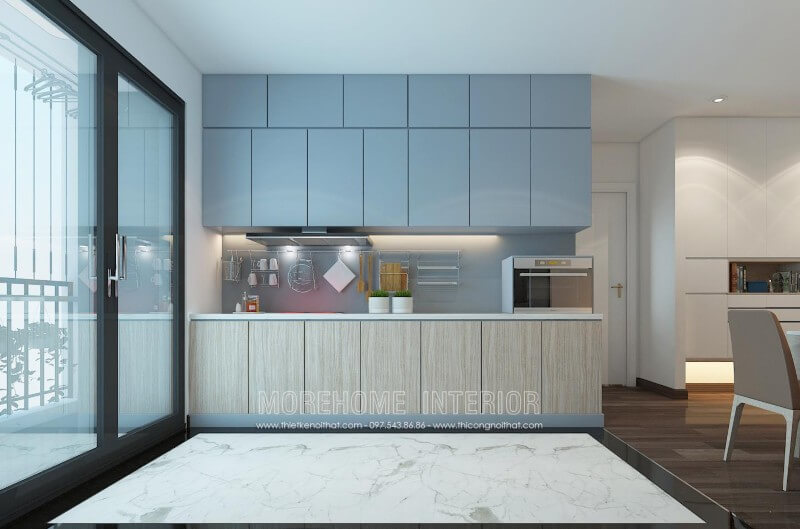 Mẫu tủ bếp gỗ Acrylic với bề mặt được phủ bóng nên khi nhìn vào giống như một chiếc gương. Mang đến một vẻ đẹp hiện đại và sang trọng nhưng vẫn có một chút nét đẹp trẻ trung. Thiết kế tủ bếp đẹp